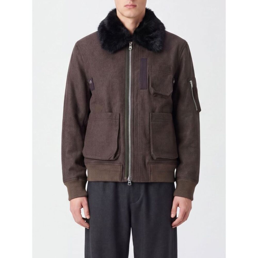 Sacai Men Sacai Fur-Collar Wool Bomber Jacket With Patch Pockets